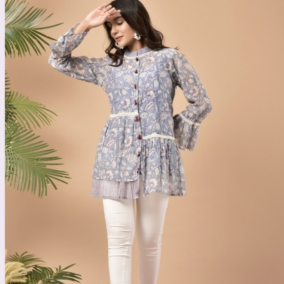 Kaarah by Kaavya Bhandari Block Printed Floral Chanderi Blouse Size Medium NWT - Picture 2 of 7